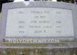 Reverse side of Rae Tombstone, Forestdale Cemetery