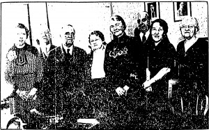 From left: Miss May L. McAhy, Arthur M. Burton, Mr. Steiger, Mrs. M. B. Pike, Miss Della Clifford, Robert E. Doane, Miss Rose R. Murray and Mirs. Elizabeth E. Rance.
