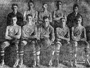 Front Row: T. Griffin, J. Lynch, Capt. O'Hare, G. hurley, F. Padden. Top Row: Manager M. Kane, J. Lacey, E. Grapha