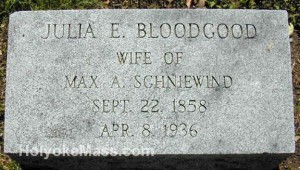 Julia E. Bloodgood Wife of Max A. Schniewind Sept 22. 1858 Apr. 8, 1936